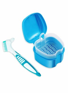 اشتري Pack Of 2 Travel Denture Case with Lid, Denture Bath Box Case With Strainer and Cleaning Brush, Random Color في السعودية