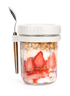 Buy Overnight Oats Jars, 10 oz Large Capacity with Measurement Marks Jars with Lid and Spoon Set,Good Idea for Cereal, Milk, Vegetable and fruit Salad 1 pcs white in UAE