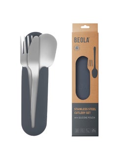 Buy BEOLA Stainless Steel Cutlery Set, Travel Utensils Set with Silicone Case Pouch, Fork Spoon Knife Camping Set, Cutlery Set for Kids School, Set of 4 (Lava Gray) in UAE