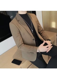 اشتري 2024 New woolen suit mens autumn and winter fashion casual solid color coat jacketBrown Brown في الامارات