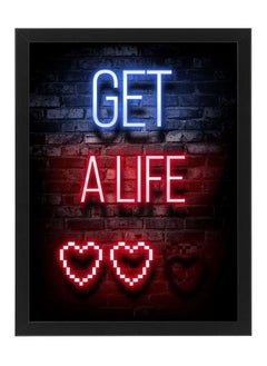 Buy Get A Life Funny Gaming Neon Wall Art Poster Frame 21x30 cm in UAE