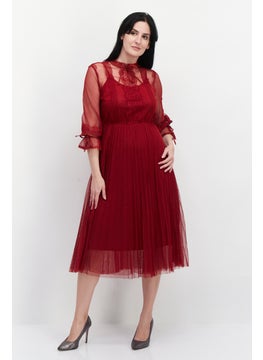 Buy Women Textured Midi Casual Dress, Red in UAE