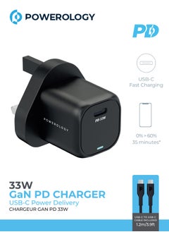 Buy 33W GaN PD Charger UK 3 Pin  With USB-C To USB-C Cable 1.2M, Fast Charging Compatible with iPad mini 6，MacBook Pro 2021 14" 16", MacBook Air, iPad Pro 12.9", Samsung S21+ etc, Black in UAE