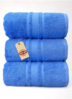 اشتري Luxury Soft and Absorbent 3 Pcs Bath Towel Set - 450 GSM Hotel Quality Bathroom Towel for Bath Hand Beach Pool Or Spa (70x140cm) - Blue في السعودية