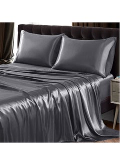 اشتري Satin Bed Sheets Set, 4 Pieces Cooling Soft and Wrinkle Hotel Luxury Silky Bedding Set, 1 Deep Pocket Fitted Sheet, 1 Flat Sheet,  2 Pillowcases(Queen) في السعودية