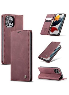 Buy CaseMe Compatible with iPhone 13 Pro Max Flip Case Wallet Protection Leather Cover with Card Holder (Red) in UAE