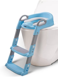 اشتري Baybee Aura Baby Potty Seat with Ladder for Western Toilets Kids Toilet Potty Training Seat for baby with Handle Cushion Kids Potty Chair Kids Potty Seat for Baby Kids 2 to 5 Years Boys Girls Blue في الامارات