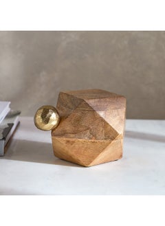 Buy Liv Wooden Polyhedron Accent with Metal Knob 14 x 10 x 10 cm in UAE