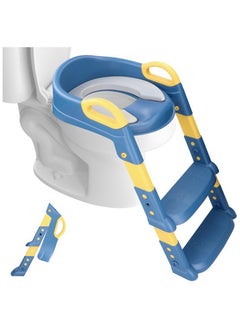 Buy Baby Folding Anti-Slip Potty Training Toilet Chair With Adjustable Ladder, Blue/Yellow in UAE