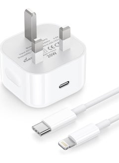 Buy For iPhone Fast Charger [MFi Certified] 20W USB C Fast Charging Plug and 1M Cable Power Delivery 3.0 UK Power Adapter USB-C Mains Charge Compatible with iPhone 14/13/12/11 Pro Max/X/XS Max/XR/8/7, iPad in Saudi Arabia