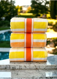 Buy Premium Quality Multi Stripe Beach Towel, Cotton Bath Towels Luxuriously Soft Fast Drying, Max Absorbent 70x140 cm  (Set of 3) - Orange in Saudi Arabia