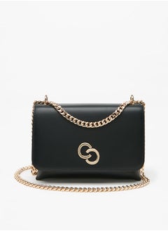 Buy Women's Solid Crossbody Bag with Chain Strap and Flap Closure in UAE