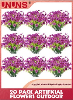 اشتري 20 Pack Artificial Flowers,Outdoor UV Resistant Fake Flowers,No Fade Faux Plastic Plants Garden Porch Window Box Decorating في السعودية