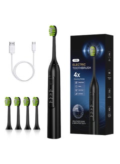 اشتري 2024 New Y05 Electric Toothbrush for Adults with 4 Brush Heads, 4 Modes Rechargeable Power Toothbrush with Pressure Sensor, 4 Hours Fast Charge for 240 Minutes, Black في السعودية