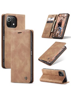 Buy CaseMe Xiaomi Mi 11 Lite Case Wallet Case Book Folding Flip Folio Case with Magnetic Kickstand Card Slots Protective Cover - Brown in Egypt