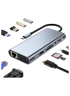 اشتري USB C HUB, USB C Adapter 11 in 1 Dongle with 4K HDMI, VGA, Type C PD, USB3.0, RJ45 Ethernet, SD/TF Card Reader, 3.5mm AUX, Docking Station Compatible with MacBook Pro/Air, Other Type C Laptops في الامارات