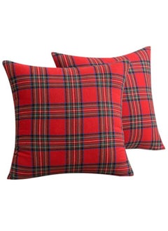 Buy 2Pcs Pillow case cover cushion, Scottish Red Tartan Plaid Throw Pillow Covers 45x45cm in UAE