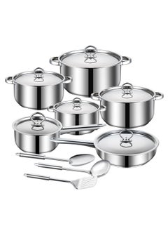 اشتري 15-Piece Stainless Steel Cookware Sets with Spoon X1, Large Spoon X1, Frying Spatula X1, Suitable for Various Stoves في السعودية