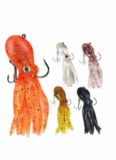 اشتري Fishing Lure Set, 5 Pcs Saltwater Fishing Lures Tackle, Octopus Soft Fishing Lure with Skirt Tail, Lingcod Rockfish Jigs for Saltwater Ocean Fishing في السعودية