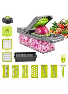 Buy Professional 16-In-1 Multifunctional Vegetable And Onion Chopper, Kitchen Vegetable Cutter With 8 Blades, Carrot And Garlic Chopper With Container (Gray) in Egypt