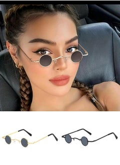 Buy 2PCS Round Sunglasses for Men Women Retro Metal Hippie Circle Style Sun Glasses UV Protection in UAE