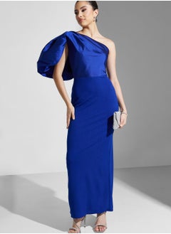 Buy Hadia Ghaleb One Shoulder Gown With Balloon Sleeve in UAE