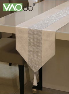 Buy Table Runner with Diamante Strip and Tassels Beige 32*210CM in UAE