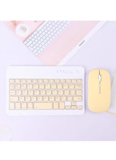 Buy Universal Portable Rechargeable Mini Wireless Keyboard And Mouse Combo For Tablet Mobile Phones iPhone IOS Android And Windows Phones Yellow/White in UAE