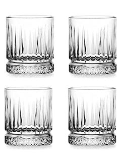 Buy Glasses Set of 2, Transparent, 355 ML Multi Line Design Glass for Drinking Bourbon, Cocktails, Cognac - Old Fashioned Cocktail Tumblers in UAE