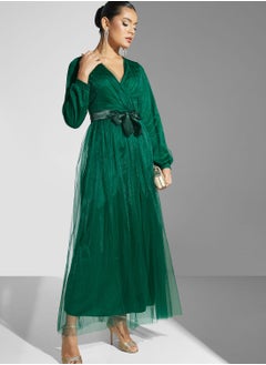 Buy Surplice Neck Tulle Dress in UAE