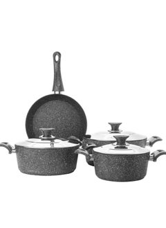 Buy 7 Piece Turkish granite cookware set steel cover gray color in Saudi Arabia