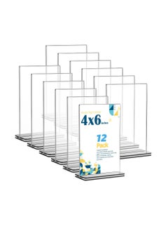 Buy Acrylic Sign Holder A6, Clear Table Sign Holder Double Sided T Shape Plastic Desktop Display Holder Vertical Menu Stand Business Store Sign Holders for Wedding School Office Hotel Party(A6, 12 Pack) in UAE