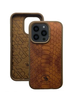 اشتري Polo Knight Series Classic Business Design for Genuine Leather Phone Back Case Cover for Apple iPhone, Case for iPhone 15 Pro - Brown في الامارات