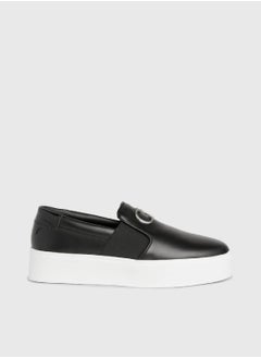 Buy Women's Leather Platform Slip-On Shoes -  smooth leather upper , Black in UAE