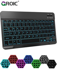 اشتري 7 Color Backlit Bluetooth Black Keyboard for iPad 10th 9th Gen, iPad Pro 12.9 11 inch, iPad Air 5th 4th Generation, iPad Mini iPhone Slim Rechargeable Android Tablet Phone Wireless Keyboard Portable في السعودية