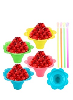 Buy 100 Pieces Colorful Flower Cups Reusable Cone Flower Drip Cups Small Bowls Snow Cone Supply Shaved Ice Snacks Ice Cream Bowls with Cone Spoon Straws (5.7 Inch) in UAE