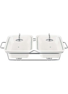 Buy Twin 12 Inch Rectangle Casserole With Candle Stand Ceramic Buffet Casserole Dish Ceramic Pot With Candle Holder Catering Warmer Hot Pot Soup Pot For Events Hotel Restaurant in UAE