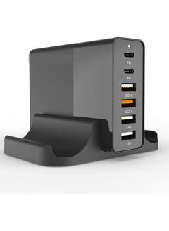 اشتري 75W USB Charging Station, 6-Port PD 3.0 USB C Type C Wall Charger for Multiple Device, Compatible with Mini/MacBook Pro/Air iPhone13/12 Airpods/iPad/Think Pad/Galaxy/Switch في الامارات