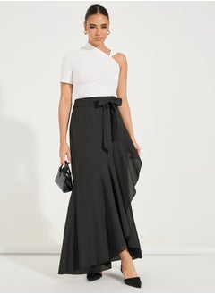 Buy Solid Mock Wrap Ruffled Hem Maxi Skirt in Saudi Arabia