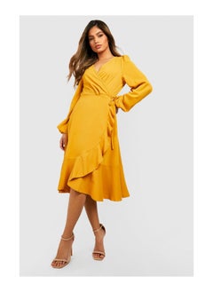 Buy Crepe Ruffle Wrap Midi Skater Dress in UAE