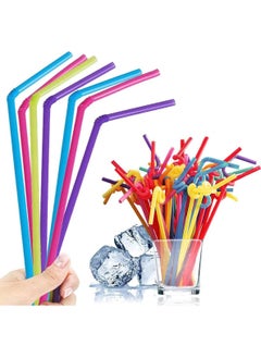 اشتري 200-Pack Flexible Plastic Straws Extra Long Colorful Disposable Straws, Individually Wrapped Straws, Party Colorful Straws في السعودية