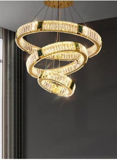 Buy LED crystal chandelier with three modern crystal rings, sparkling gold color and 3 lighting colors. in Egypt