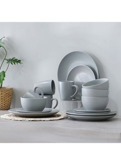 Buy Apollo 16 Piece Color Glazed Dinner Set Serve 4 Stoneware Colorful Dinnerware Set Stylish Table Setting For Home Kitchen & Dining Room L33xW21.5xH28.5cm Grey in UAE