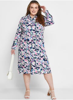 Buy Tie Detail Printed Shirt Dress in Saudi Arabia