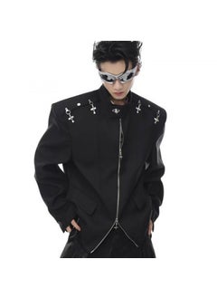 اشتري Autumn Deconstructed Metallic Clasp Blazer Jacket Men Black في الامارات