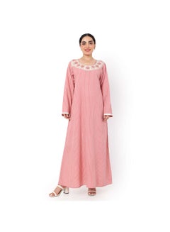 اشتري LONG STRIPE PRINTED NECK EMBROIDERED CASUAL ARABIC KAFTAN JALABIYA DRESSES في السعودية