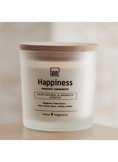 اشتري Sentiment Happiness Frosted Glass Jar Candle with Wooden Lid 320 g في السعودية