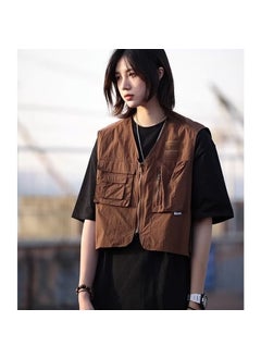 Buy Summer Japanese Casual Vest Set Men Loose Multi-Pocket Sleeveless Brown in UAE