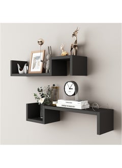 اشتري Floating Wall Shelves 2 Set of Black Floating Shelves Wall Mounted Sturdy Rustic Wood Floating Wall Shelf Bathroom Tablette Murale for Bedroom, Living Room, Kitchen, Book Decoration Storage, Black في السعودية