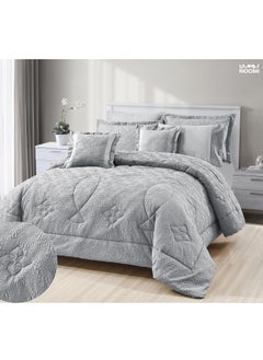 Buy 5-Piece Comforter Set Microfiber King Size 170x230 cm Grey in Saudi Arabia